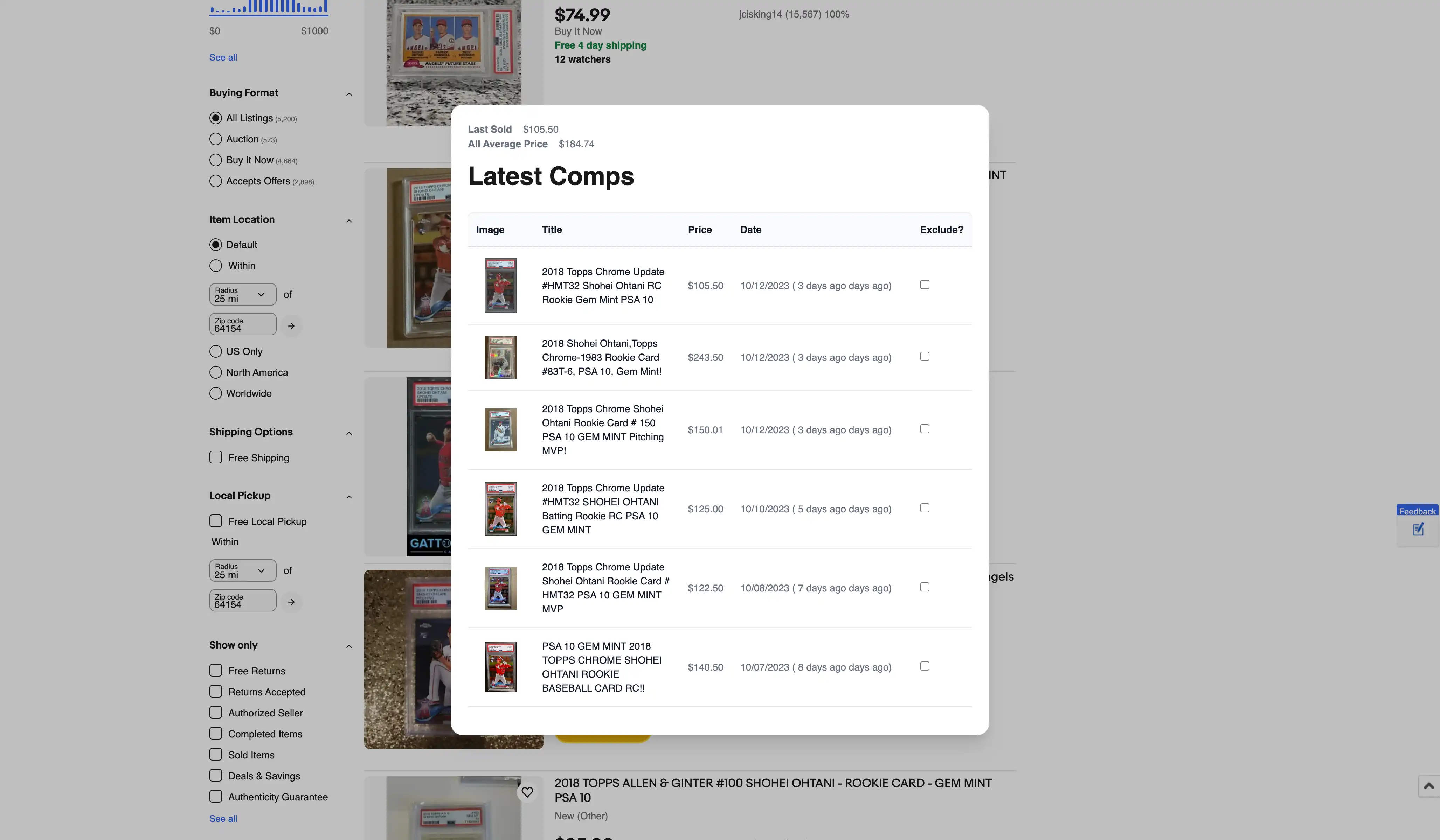 figoca on ebay list page - deal indicator clicked