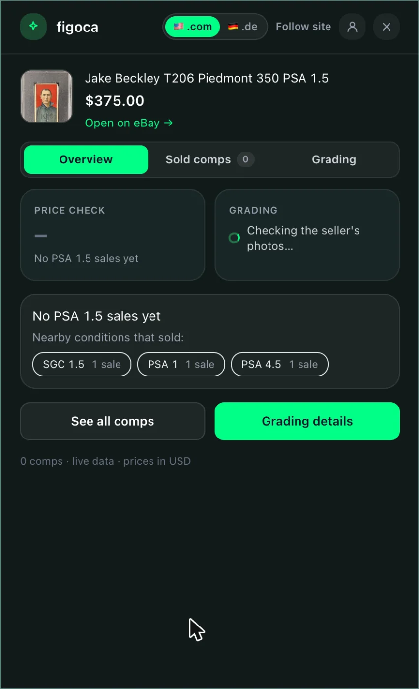 the "No PSA 1.5 sales yet" notice with the nearby conditions offered as chips