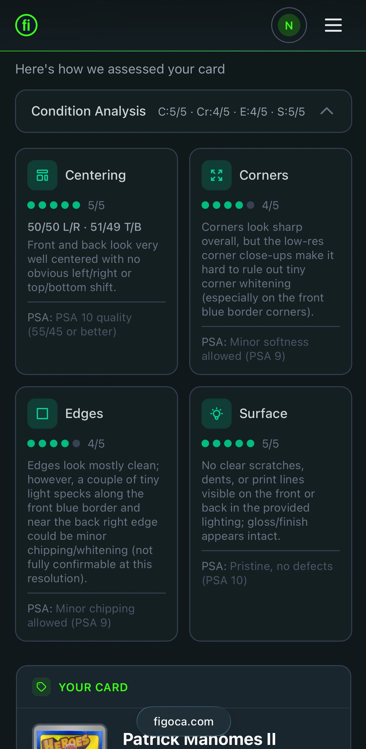 The AI analyzes your card's condition across multiple factors