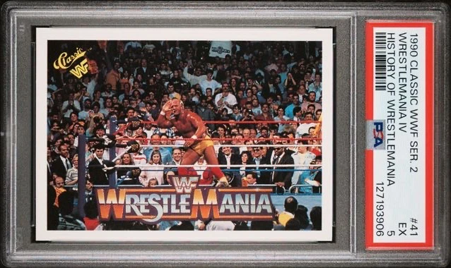 1990 Classic WWF Hulk Hogan card with Donald Trump visible ringside in the background