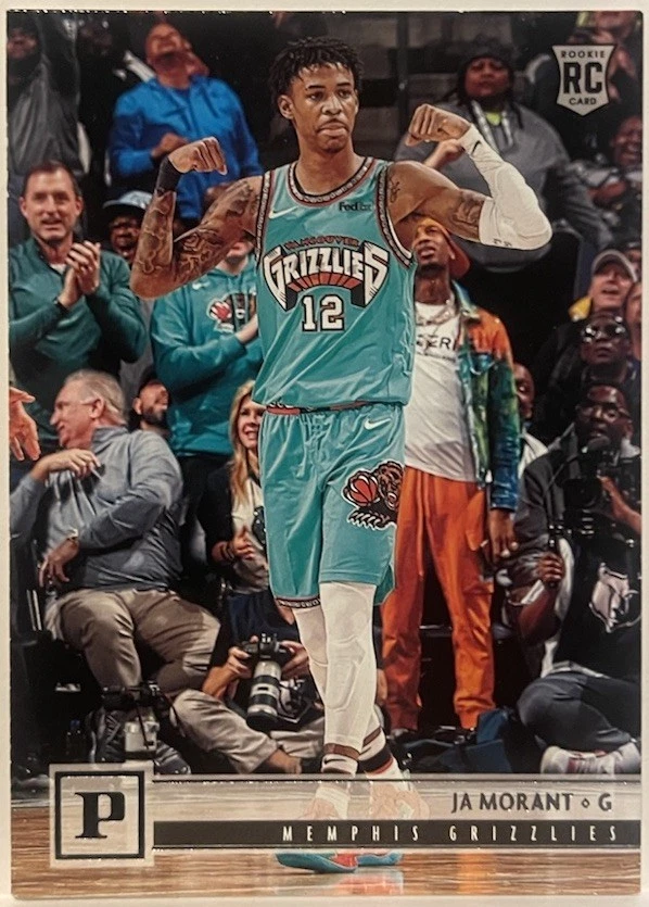 2019-20 Panini Chronicles #116 Ja Morant card with multiple pop-culture figures visible in the background