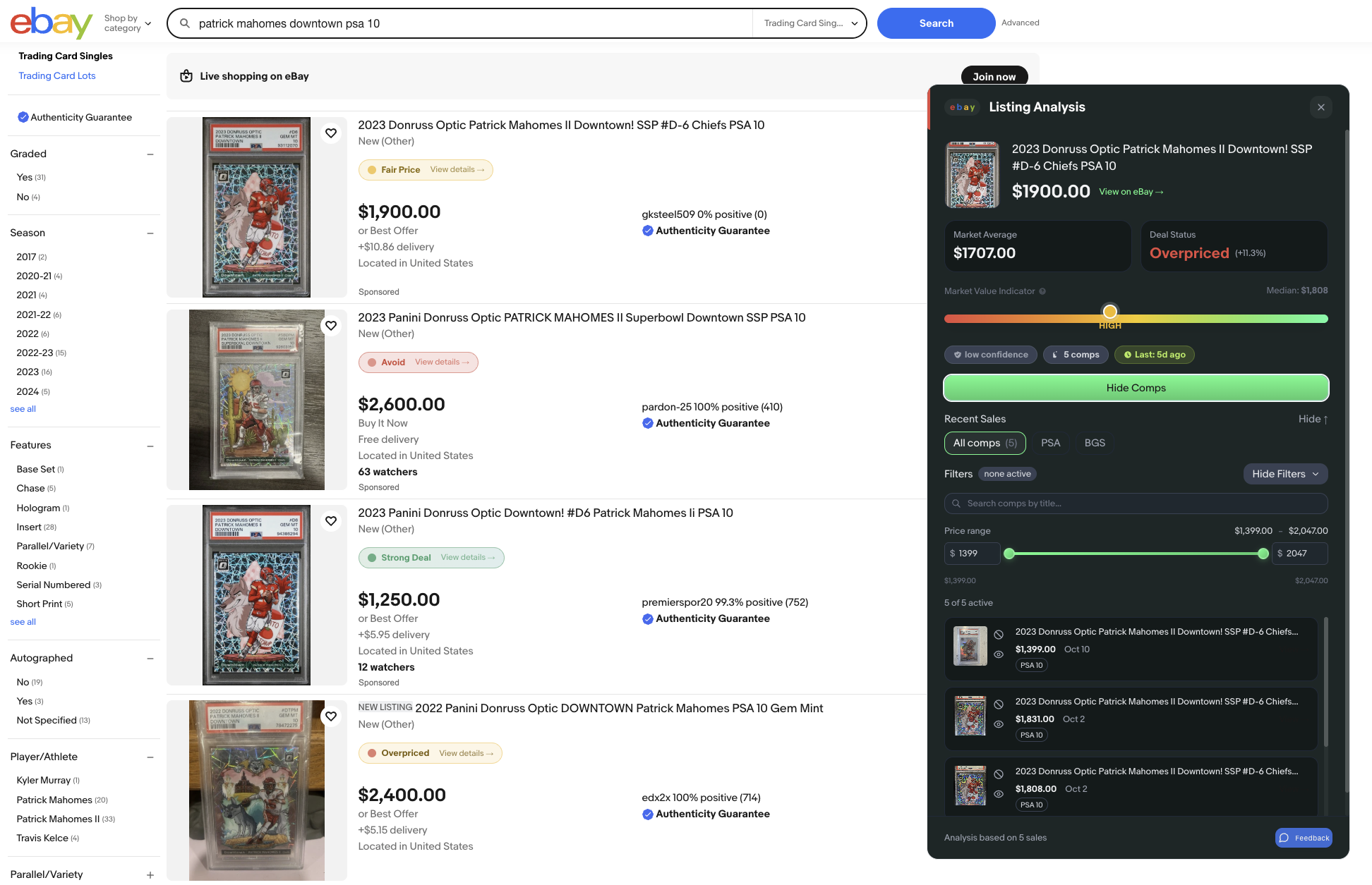 figoca price insight on an eBay listing
